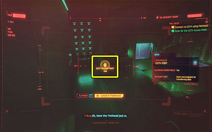 Po wysłuchaniu komentarza T-Bug namierz port CCTV i wyślij tam bota z zamiarem podłączenia się do portu - Cyberpunk 2077: Jak przeprowadzić robota Flathead? - Cyberpunk 2077 - poradnik do gry