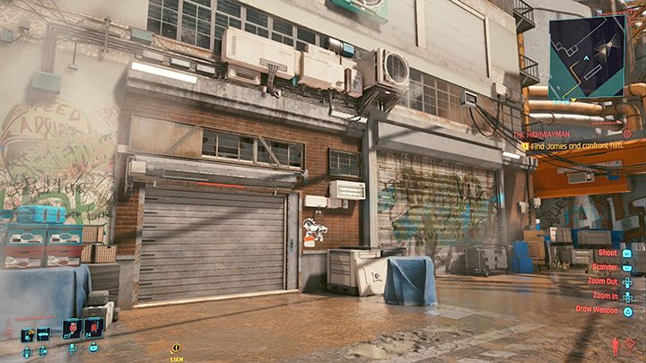 Znajdziesz tu pokazany na obrazku zamknięty garaż - Cyberpunk 2077: J + J = WNM - solucja, opis przejścia - Cyberpunk 2077 - poradnik do gry