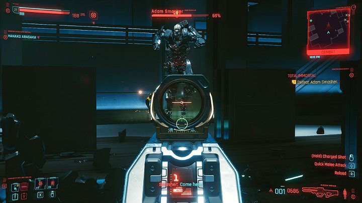 Gdy zauważysz, że Adam Smashera zbiera się do skoku, natychmiast ucieknij z miejsca w którym zamierza wylądować - Cyberpunk 2077: Adam Smasher - boss, jak pokonać? - Cyberpunk 2077 - poradnik do gry