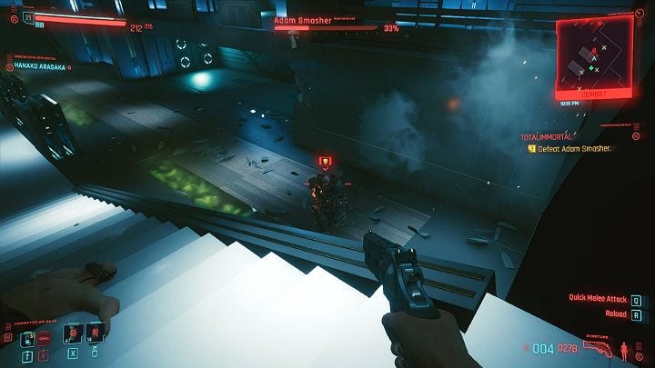 Smasher będzie często zmieniał pozycje, a także będzie starał się uciekać - Cyberpunk 2077: Adam Smasher - boss, jak pokonać? - Cyberpunk 2077 - poradnik do gry