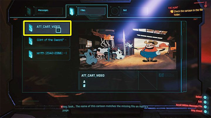 Zamknij zakładkę Sieć i powróć do głównej zakładki Pliki (Files) - Cyberpunk 2077: Kwestia czasu/The Hunt (River) - solucja, opis przejścia - Cyberpunk 2077 - poradnik do gry