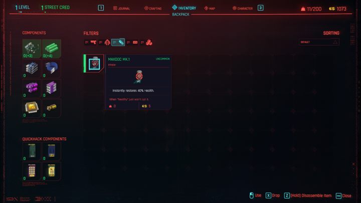 Możliwe jest również samodzielne wytwarzanie przedmiotów leczących - Cyberpunk 2077: Jak się leczyć? - Cyberpunk 2077 - poradnik do gry