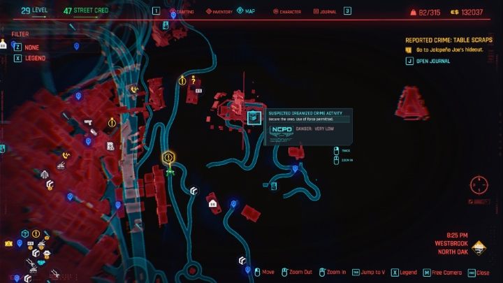 Kroniki kryminalne zostały oznaczone na mapie niebieskimi ikonami czaszek i kijów bejsbolowych - Cyberpunk 2077: Rodzaje misji - Cyberpunk 2077 - poradnik do gry
