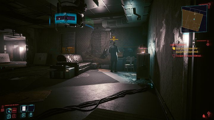Przejdź do kolejnego pomieszczenia (drzwi po lewej stronie od łazienki) i wykończ po cichu przeciwnika stojącego przed komputerami - Cyberpunk 2077: Ekstremalne wrażenia - solucja, opis przejścia - Cyberpunk 2077 - poradnik do gry