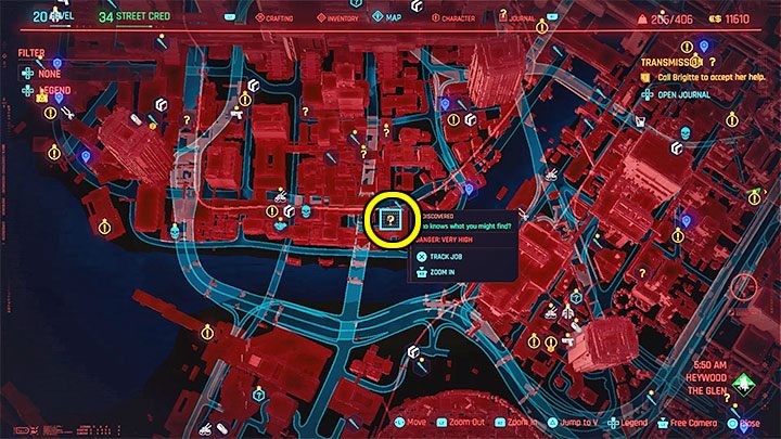 To pojazd powiązany z jednym z kontraktów z dzielnicy The Glen - miejsce rozpoczecia kontraktu zaznaczyliśmy na powyższym obrazku - Cyberpunk 2077: Darmowe pojazdy - lista - Cyberpunk 2077 - poradnik do gry