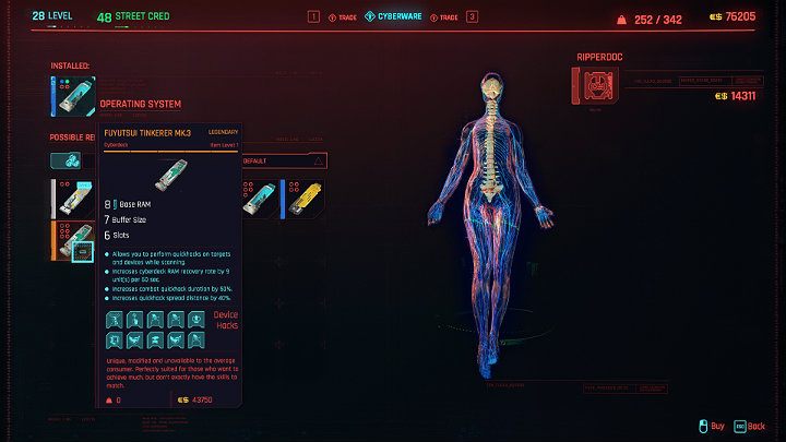 Następnym bardzo dobrym Cyberdeckiem, który można nabyć w grze Cyberpunk 2077 jest Legendarny Fuyutsui Electronics MK - Cyberpunk 2077: Najlepsze Cyberdecki - które? - Cyberpunk 2077 - poradnik do gry