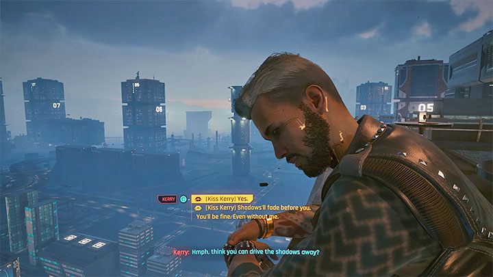 Niezależnie od przebiegu wydarzeń w loży Kerry zaprosi cię na taras na 42 piętrze i oznacza to konieczność ponownego skorzystania z windy - Cyberpunk 2077: Ciemna materia (Kerry)/Off the Leash - solucja, opis przejścia - Cyberpunk 2077 - poradnik do gry