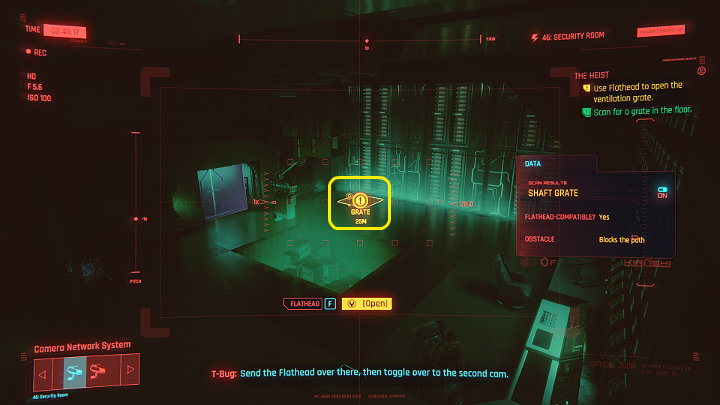 Zeskanuj wejście do szybu wentylacyjnego po prawej stronie i rozkaż Flatheadowi wejść do środka - Cyberpunk 2077: Skok na głęboką wodę/The Heist - solucja, opis przejścia - Cyberpunk 2077 - poradnik do gry