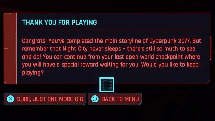 Po tym jak doprowadzisz do dowolnego z zakończeń gry wyświetlą się napisy końcowe - Cyberpunk 2077: Punkt bez odwrotu - czy jest w grze? - Cyberpunk 2077 - poradnik do gry