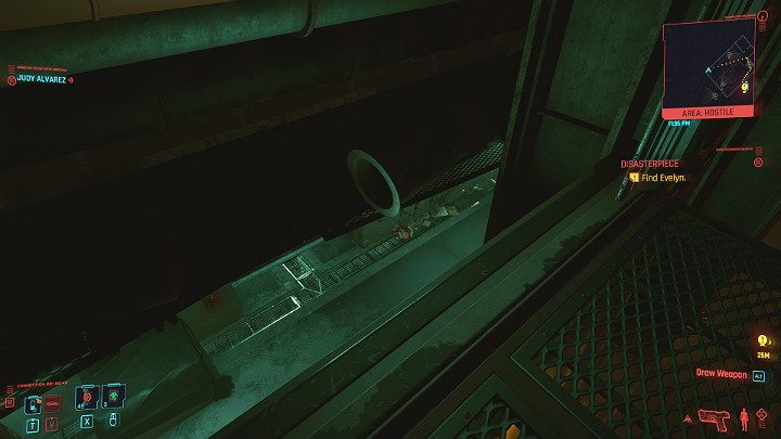 Teraz możesz ześliznąć się do korytarza przez szczelinę pomiędzy metalową platformą, a rurami - Cyberpunk 2077: Bezład/Disasterpiece - solucja, opis przejścia - Cyberpunk 2077 - poradnik do gry