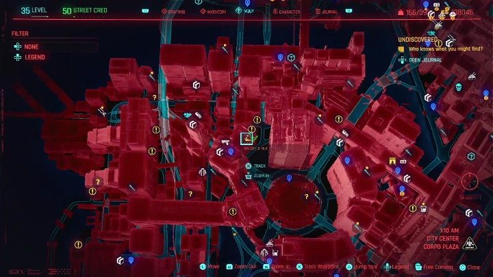 Norio Akuhara znajduje się w alejce, we środkowej części City Center - Cyberpunk 2077: Duch z miasta nocy - cyberpsychopata, solucja - Cyberpunk 2077 - poradnik do gry