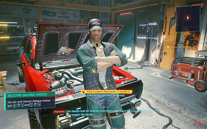 Rozpoczynasz grę w warsztacie samochodowym w Yucca na Badlandach stojąc przed lustrem - Cyberpunk 2077: Zawsze wiatr w oczy - quest pochodzenia Nomada - solucja - Cyberpunk 2077 - poradnik do gry