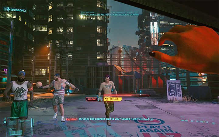 Po wylądowaniu zatrzyma cię grupa zbiorów - Cyberpunk 2077: Zawsze masz przejebane - quest pochodzenia Korp - solucja - Cyberpunk 2077 - poradnik do gry