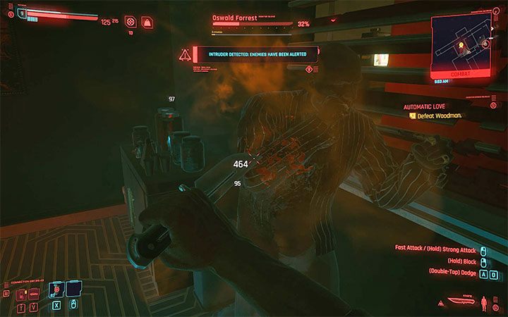 Po rozpoczęciu walk staraj się walczyć z Woodmanem w zwarciu - Cyberpunk 2077: Woodman - boss, jak pokonać? - Cyberpunk 2077 - poradnik do gry