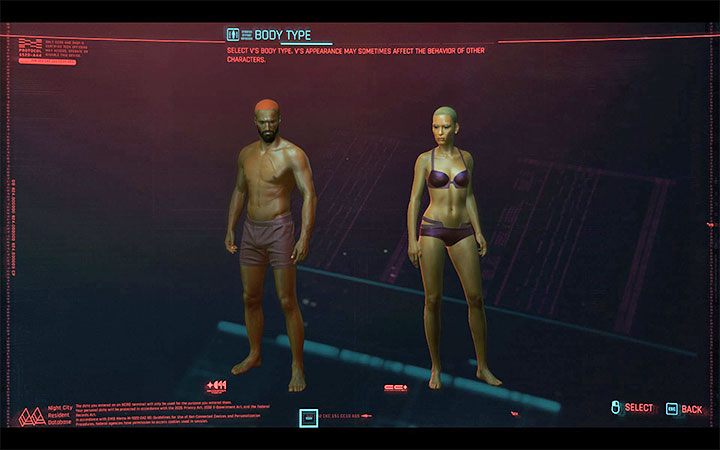 1) Budowa ciała wybierana na samym początku kreatora (powyższy obrazek) - Cyberpunk 2077: Wszystkie romanse, porady - Cyberpunk 2077 - poradnik do gry