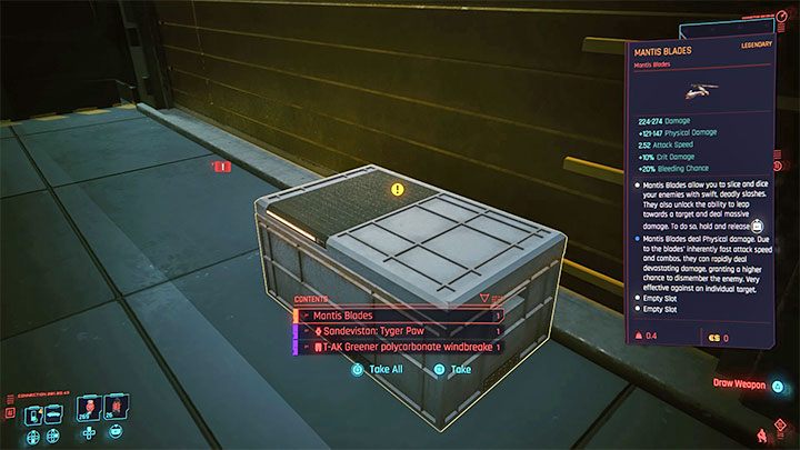 Wewnątrz wspomnianej skrzynki znajdują się m - Cyberpunk 2077: Ostrza modliszkowe - jak odblokować? - Cyberpunk 2077 - poradnik do gry