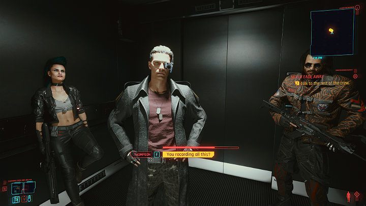 Po krótkim przerywniku filmowym pojawicie się w windzie wewnątrz Arasaka Tower - Cyberpunk 2077: Czynnik ludzki/Transmission - solucja, opis przejścia - Cyberpunk 2077 - poradnik do gry