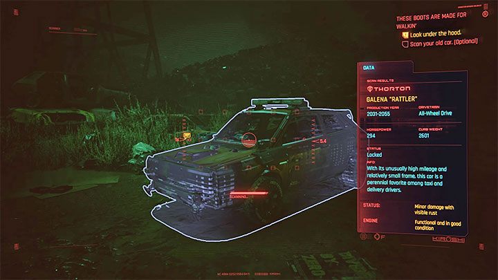 Po dotarciu na miejsce zacznij od zeskanowania auta - Cyberpunk 2077: Wyboista droga - solucja, opis przejścia - Cyberpunk 2077 - poradnik do gry