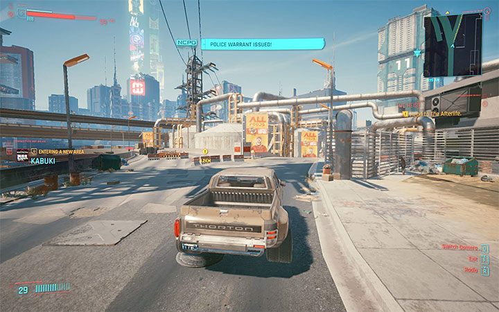 Zuchwała kradzież może zostać zgłoszona na policję i obok mini-mapy może pojawić się co najmniej 1 gwiazdka policyjnego pościgu - Cyberpunk 2077: Samochód - jak kupić/ukraść? - Cyberpunk 2077 - poradnik do gry