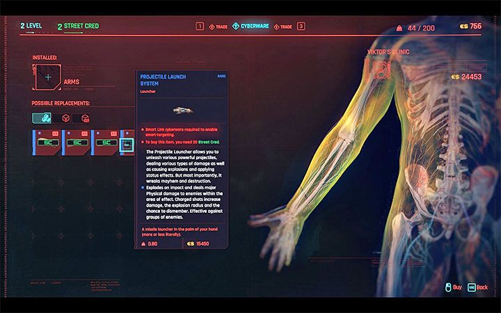 Wszczep dotyczący broni Smart możesz modyfikować - stosowne mody można odnajdywać w świecie gry lub kupować za kredyty - Cyberpunk 2077: Bronie typu Smart - jak używać? - Cyberpunk 2077 - poradnik do gry