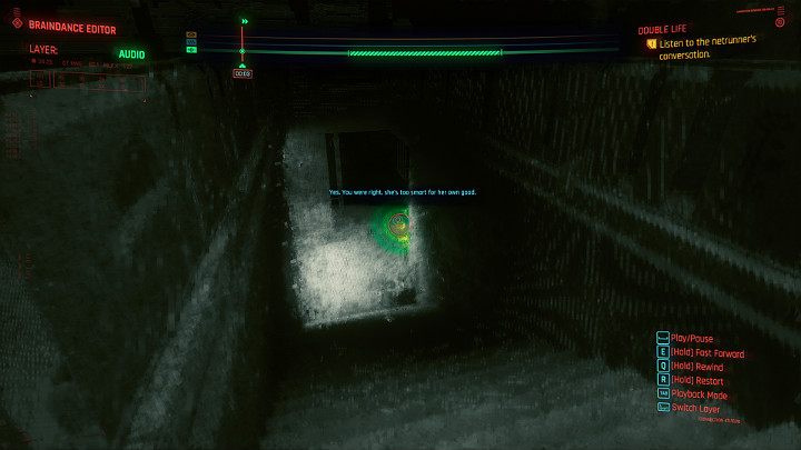 Zresetuj nagranie, przełącz się na warstwę audio, przeskanuj telefon i posłuchaj jeszcze raz całej rozmowy - Cyberpunk 2077: Trzecia część nocy/Double Life - solucja, opis przejścia - Cyberpunk 2077 - poradnik do gry
