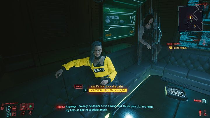 Rogue nie będzie pewna, czy chce Ci pomóc, bo dobrze wie jak skończyli wszyscy, którzy wcześniej współpracowali z V - Cyberpunk 2077: Na rozdrożach/Ghost Town - solucja, opis przejścia - Cyberpunk 2077 - poradnik do gry