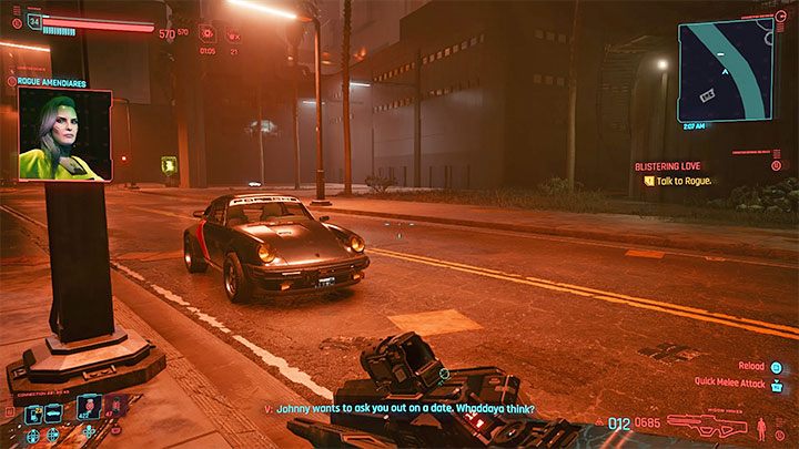 Jak zacząć quest: Musisz najpierw zająć się pobocznym zadaniem Gdzie jest Johnny - Cyberpunk 2077: W starym kinie (Rogue i Johnny)/Blistering Love - solucja - Cyberpunk 2077 - poradnik do gry