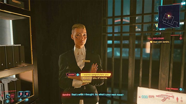 Niezależnie od tego czy włamałeś się do databanku czy też nie musisz zadzwonić do Sandry i zgodzić się na spotkanie z nią celem przekazania zdobyczy - Cyberpunk 2077: Sprawa Sandry D. - solucja, opis przejścia - Cyberpunk 2077 - poradnik do gry