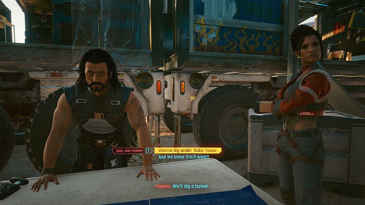 Saul z Panam wpadli na pomysł, by zrobić podkop i w ten sposób dostać się do Arasaka Tower i do Mikoshi - Cyberpunk 2077: Przed burzą/We Gotta Live Together - solucja, opis przejścia - Cyberpunk 2077 - poradnik do gry