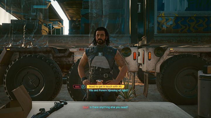 Gdy Panam odejdzie, by spotkać się z Mitchem, poinformuj Saula o planie spotkania z Alt - Cyberpunk 2077: Przed burzą/We Gotta Live Together - solucja, opis przejścia - Cyberpunk 2077 - poradnik do gry