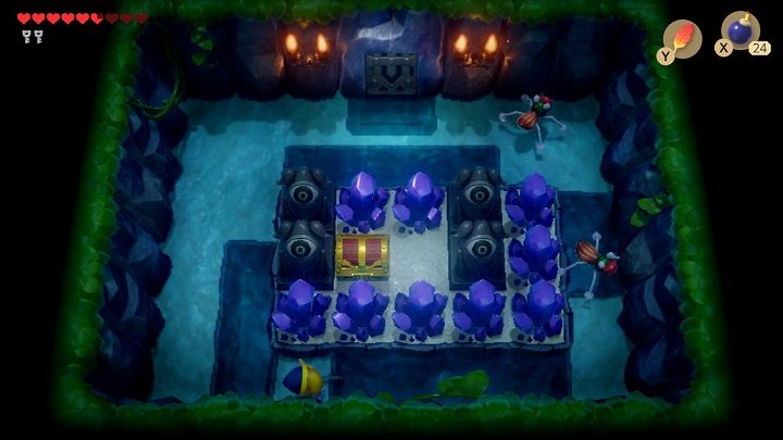Skocz nad głęboką wodą i rozbij fioletowe kryształy, aby dostać się do skrzyni z Małym Kluczem - Anglers Tunnel | Solucja The Legend of Zelda Links Awakening - The Legend of Zelda Links Awakening - poradnik do gry
