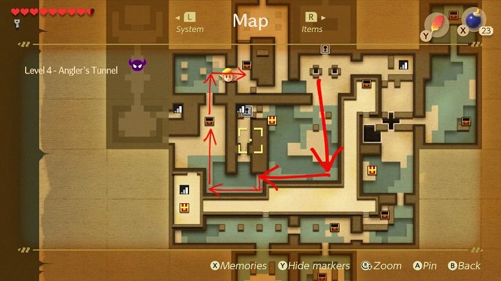 Zabij czerwone potwory, a klucz spadnie z góry do otworu w podłodze - Anglers Tunnel | Solucja The Legend of Zelda Links Awakening - The Legend of Zelda Links Awakening - poradnik do gry