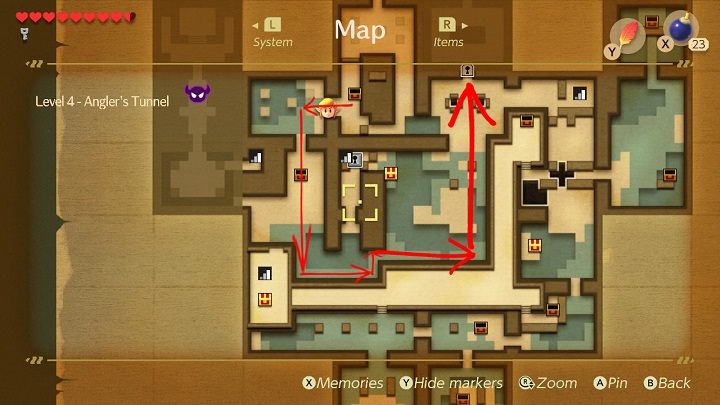 Wróć tą samą drogą do pokoju, w którym klucz spadł przez dziurę w podłodze - Anglers Tunnel | Solucja The Legend of Zelda Links Awakening - The Legend of Zelda Links Awakening - poradnik do gry