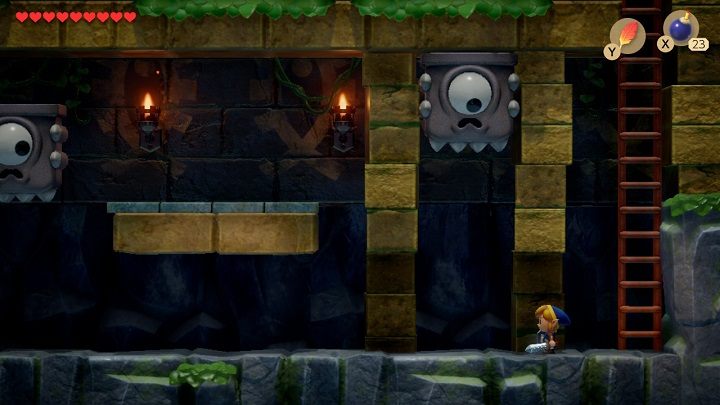 Zejdź po drabinie i idź w lewo, uważaj na spadającą pułapkę - Anglers Tunnel | Solucja The Legend of Zelda Links Awakening - The Legend of Zelda Links Awakening - poradnik do gry