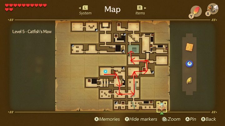 Wróć do poprzedniego pomieszczenia, a następnie przejdź dwa pomieszczenia w dół - Catfishs Maw | Solucja The Legend of Zelda Links Awakening - The Legend of Zelda Links Awakening - poradnik do gry
