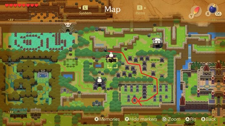 Zejdź na dół do Pustkowia Tabahl i kieruj się na wschód, w stronę cmentarza - Bottle Grotto | Solucja The Legend of Zelda Links Awakening - The Legend of Zelda Links Awakening - poradnik do gry