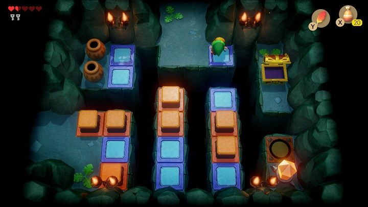 Stuknij pomarańczowy Kryształ i weź ze skrzyni Mały Klucz - Bottle Grotto | Solucja The Legend of Zelda Links Awakening - The Legend of Zelda Links Awakening - poradnik do gry