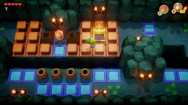Stuknij w kryształ, przesuń go o jedno miejsce w prawo i stuknij go ponownie - Bottle Grotto | Solucja The Legend of Zelda Links Awakening - The Legend of Zelda Links Awakening - poradnik do gry