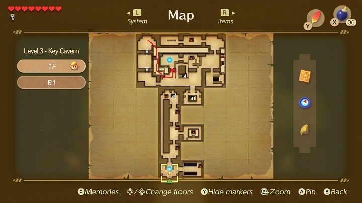 Wejdź po schodach do wąskiego korytarza i idź w dół - Key Cavern | Solucja The Legend of Zelda Links Awakening - The Legend of Zelda Links Awakening - poradnik do gry