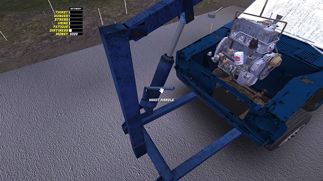 Opuszczając silnik sprawdzaj, kiedy na dole pojawią się kolejne śruby podświetlone na zielono - My Summer Car: Montaż silnika w samochodzie Satsuma - My Summer Car - poradnik do gry