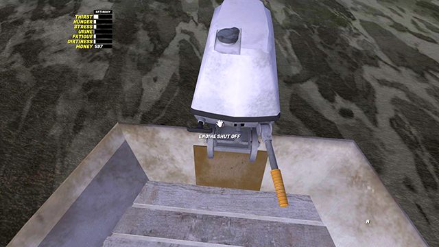Kliknij Engine Shut Off, by wyłączyć silnik przed wysiadką. - Łódka | Pojazdy w My Summer Car - My Summer Car - poradnik do gry