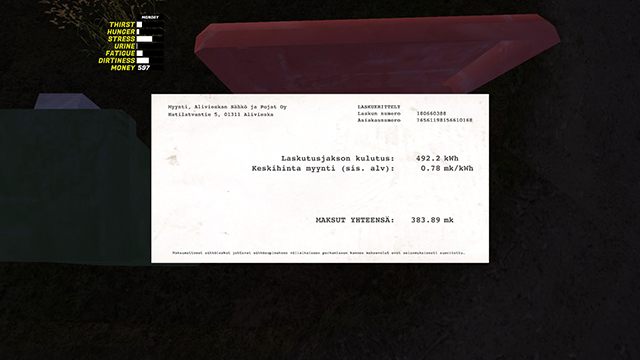 Wyświetlenie rachunku spowoduje automatyczną zapłatę - Dlaczego w domu nie ma prądu w My Summer Car? - My Summer Car - poradnik do gry
