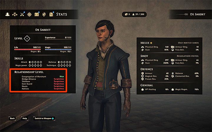 Aktualny stan relacji z poszczególnymi frakcjami możesz sprawdzać na karcie bohatera - GreedFall: Reputacja - GreedFall - poradnik do gry