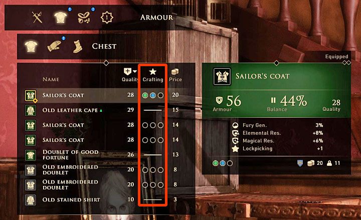 Możesz ulepszać tylko te bronie i zbroje, które mają wolne sloty - GreedFall: Rzemiosło i alchemia - GreedFall - poradnik do gry