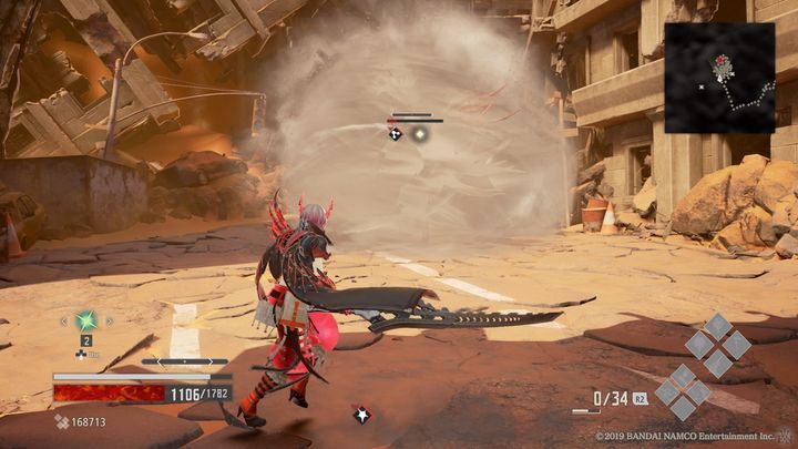 Gdy będzie miał mniej niż połowę HP, okryje się trąbą powietrzną, przez co będzie o wiele mniej widoczny - Crown of Sand | Solucja Code Vein - Code Vein - poradnik do gry