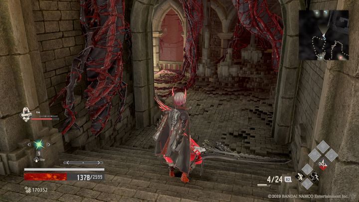 Idź dalej, uważaj na kolejne macki po lewej stronie przy ścianach, biegnij na wprost siebie, aby uniknąć ciosu - Provisional Government Center | Solucja Code Vein - Code Vein - poradnik do gry