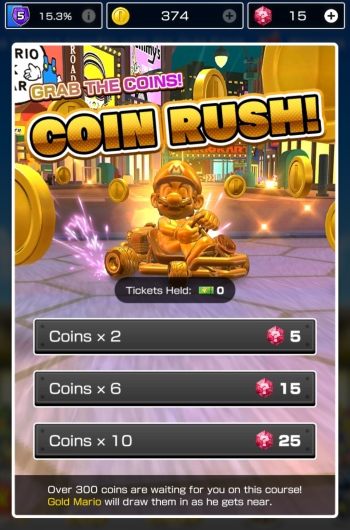 Za Rubies możesz zakupić Coin Rush, czyli ulepszenie pozwalające na zwiększenie ilości gromadzonych monet w czasie kolejnego wyścigu - Mario Kart Tour - poradnik do gry