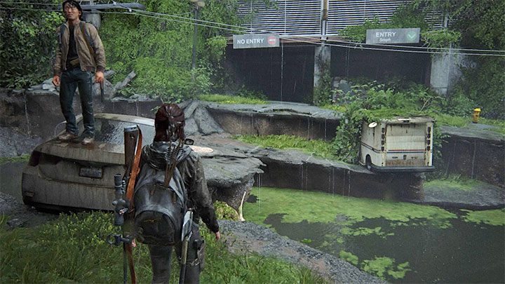 Zainteresuj się podziemnym garażem zlokalizowanym po lewej stronie - The Last of Us 2: Droga do akwarium / Road to the Aquarium sekrety, znajdźki - The Last of Us 2 - poradnik do gry