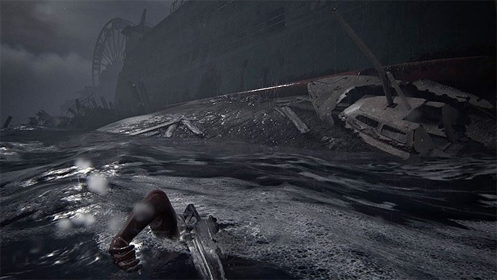 To artefakt i jest on pierwszym spośród wielu sekretów odnajdywanych na pokładzie wraku pokazanego na obrazku wielkiego promu - The Last of Us 2: Wybrzeże / The Coast sekrety, znajdźki - The Last of Us 2 - poradnik do gry