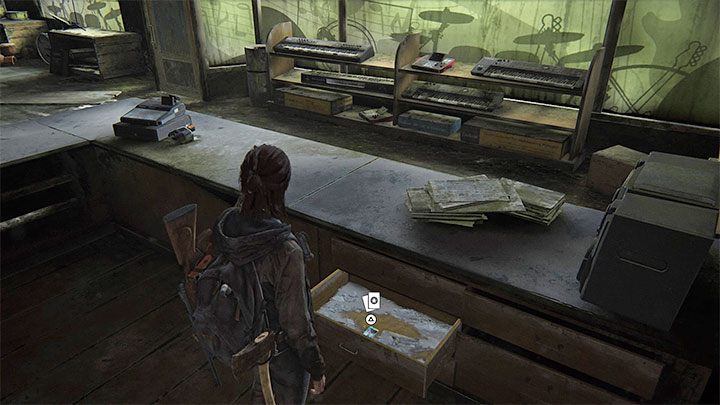 Po wejściu do sklepu udaj się do głównej lady i otwórz jedną z szuflad - The Last of Us 2: Śródmieście / Downtown - mapa sekretów, znajdziek - The Last of Us 2 - poradnik do gry